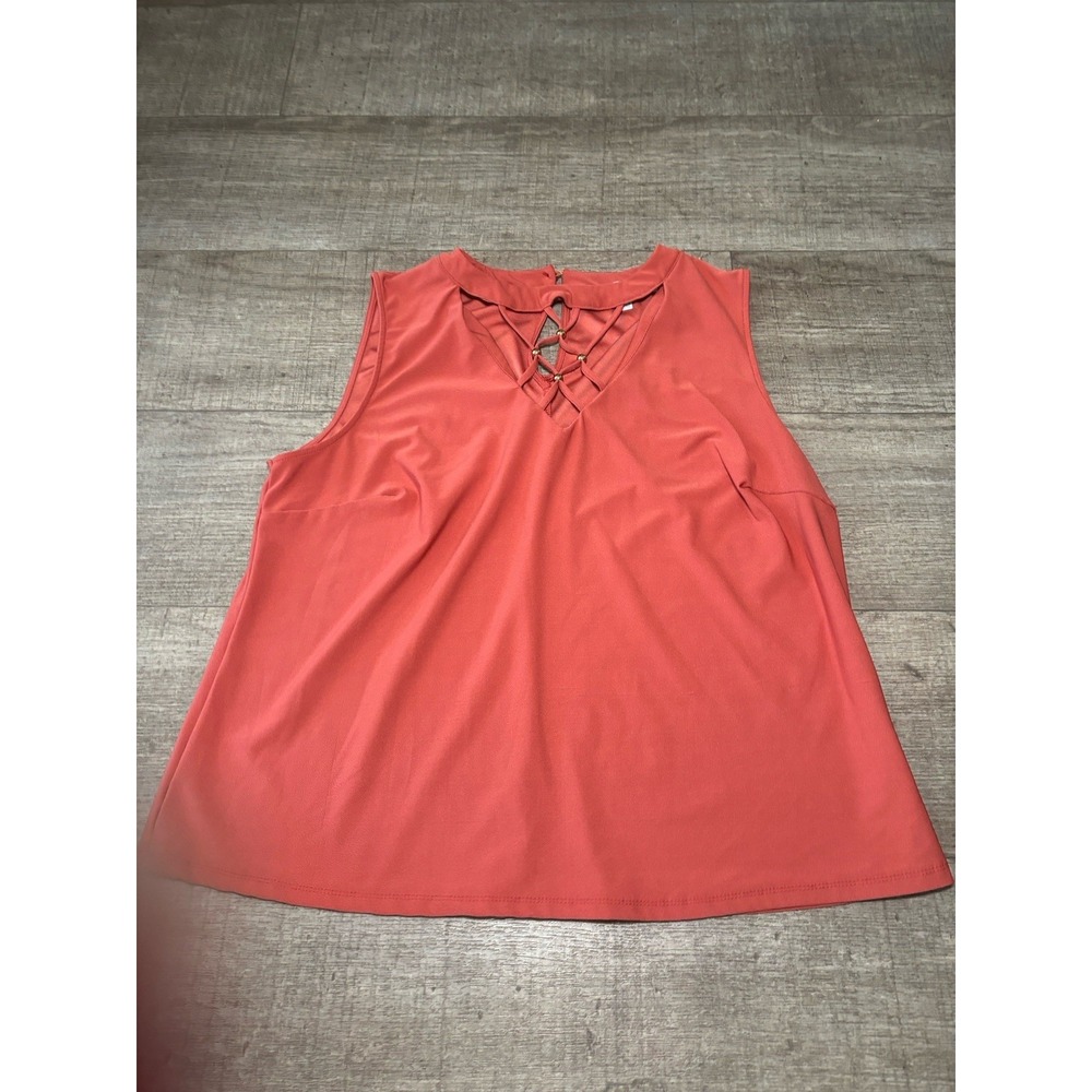 Lily White Women’s 1X Coral Sleeveless Tunic Top Strappy Ring Neck Stretch